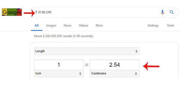 Cách quy đổi inch bằng google search