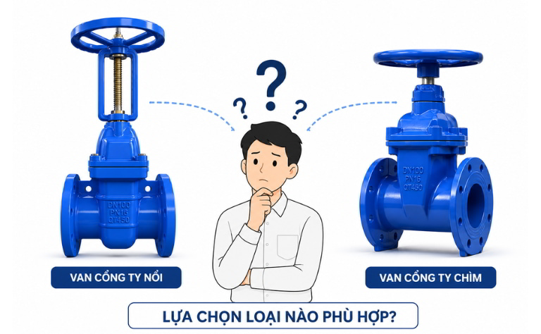 Nên chọn van cổng ty nổi hay van cổng ty chìm cho hệ thống của bạn