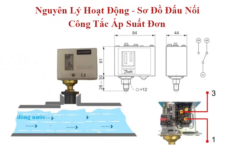 Nguyên lý hoạt động - Sơ đồ đấu nối công tắc áp suất đơn