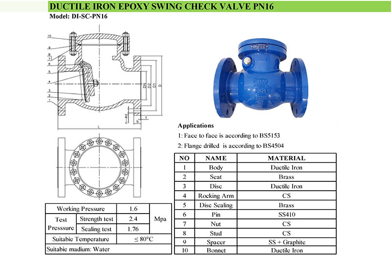 Thông số kỹ thuật van 1 chiều DI-SC-PN16