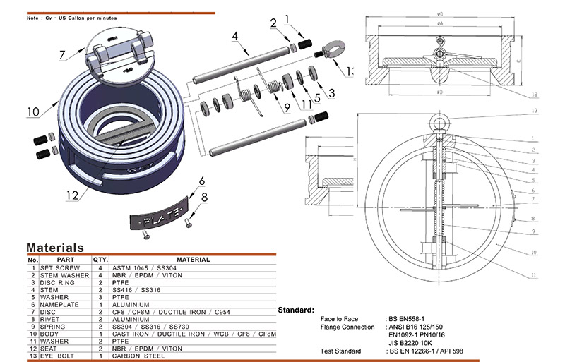 Thông số kỹ thuật của van 1 chiều cánh bướm Arita ARV-WDU420211