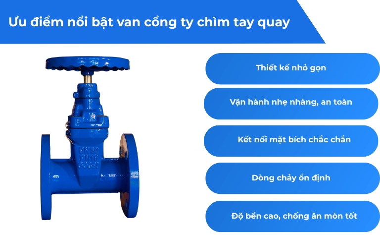 Ưu điểm nổi bật van cổng ty chìm tay quay nối bích