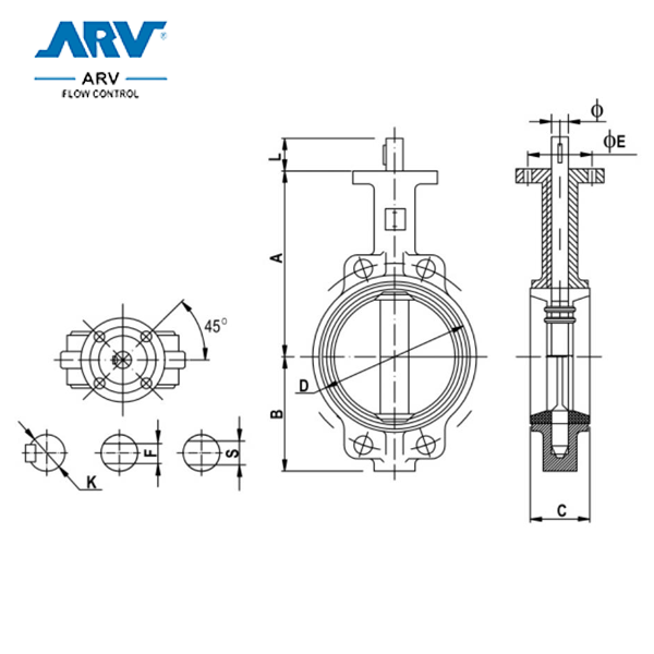 Thông số kỹ thuật van bướm tay gạt arv