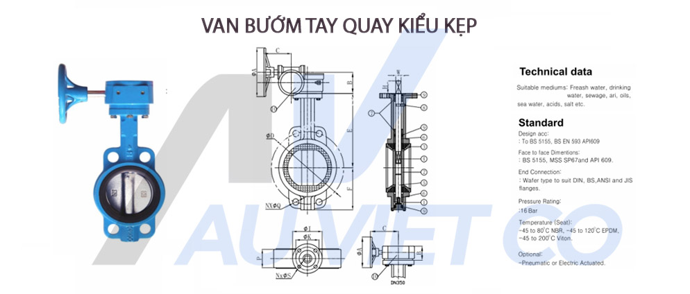 Van bướm tay quay wafer