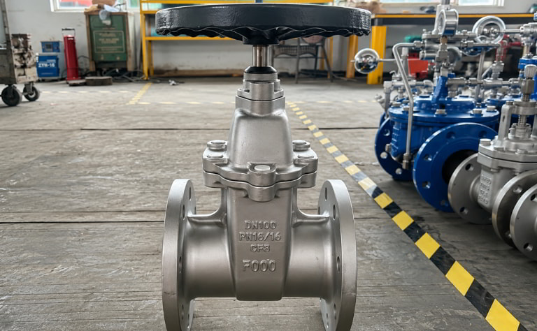 Van cổng inox mặt bích ty chìm