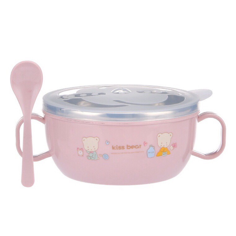 Bát inox ăn dặm 2 lớp chống nóng cho bé kèm thìa