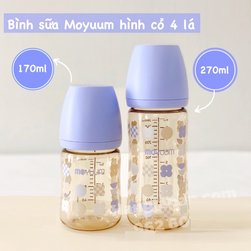 Bình sữa Moyuum Hàn Quốc Cỏ 4 Lá Tím Clover Edition 170ml/270ml (chính hãng)