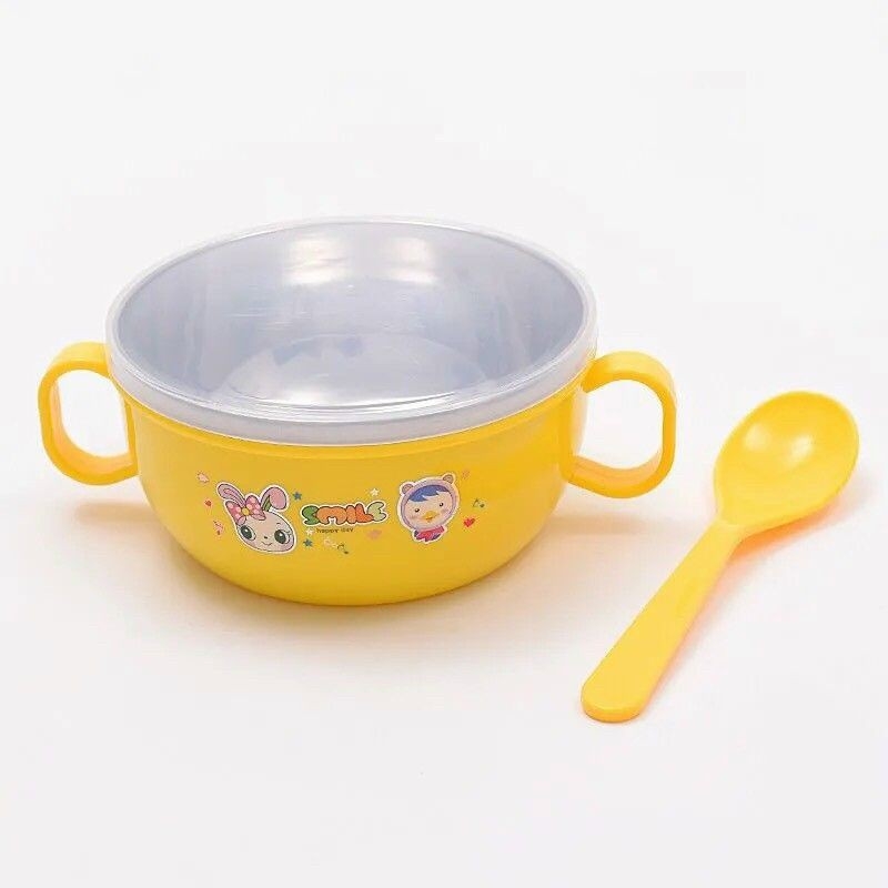 Bát inox ăn dặm 2 lớp chống nóng cho bé kèm thìa
