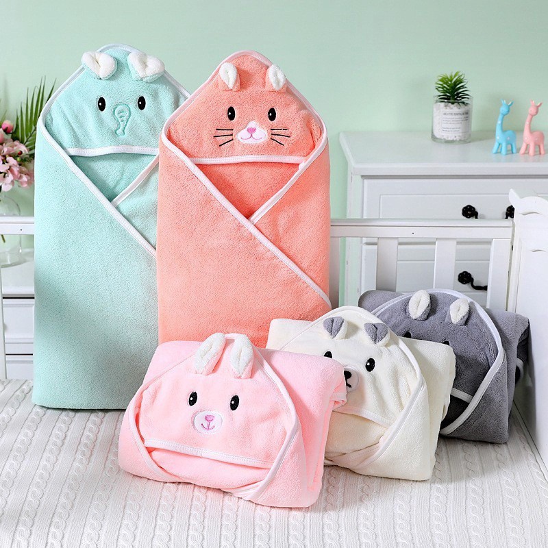 Chăn ủ quấn bé sơ sinh có mũ hình thú cao cấp