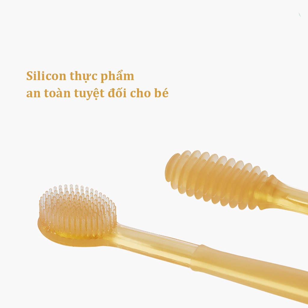 Bộ rơ lưỡi kèm bàn chải đánh răng silicon siều mềm, an toàn cho bé