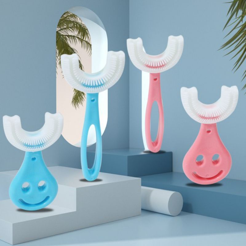 Bàn chải đánh răng chữ U cho bé 2-6 tuổi, tay dẹt