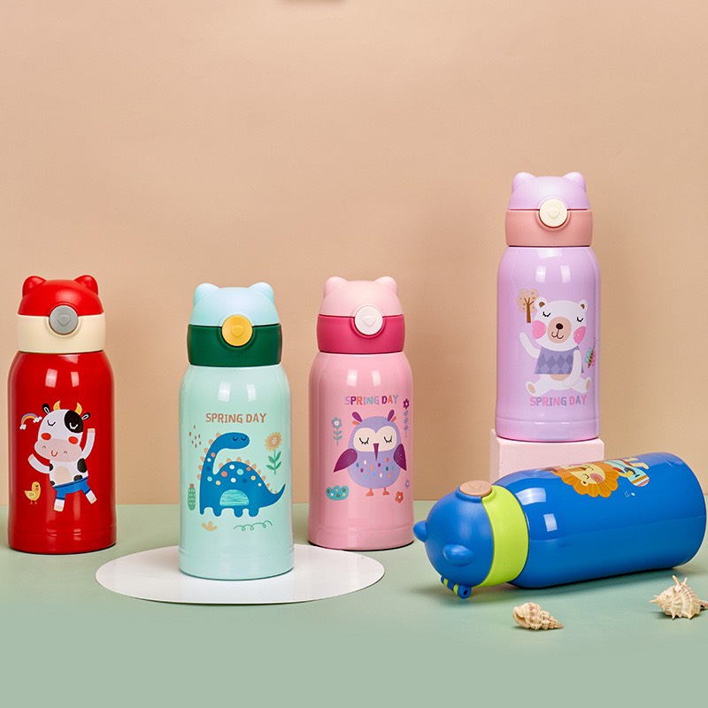Bình nước giữ nhiệt nóng lạnh 500ml có ống hút đáng yêu cho bé