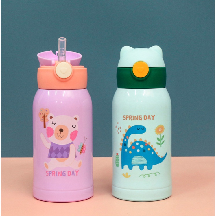 Bình nước giữ nhiệt nóng lạnh 500ml có ống hút đáng yêu cho bé