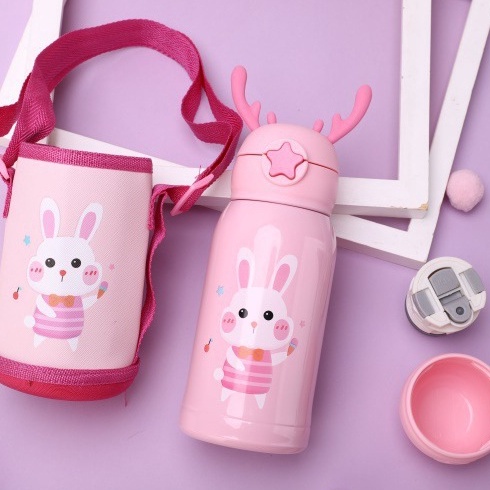 Bình nước giữ nhiệt nóng lạnh 500ml có ống hút đáng yêu cho bé
