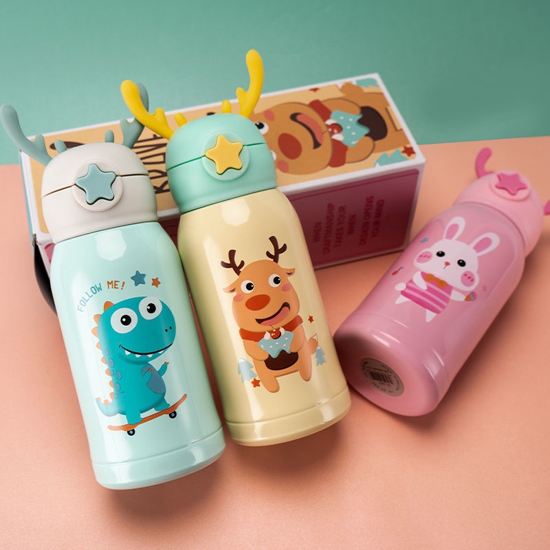 Bình nước giữ nhiệt nóng lạnh 500ml có ống hút đáng yêu cho bé