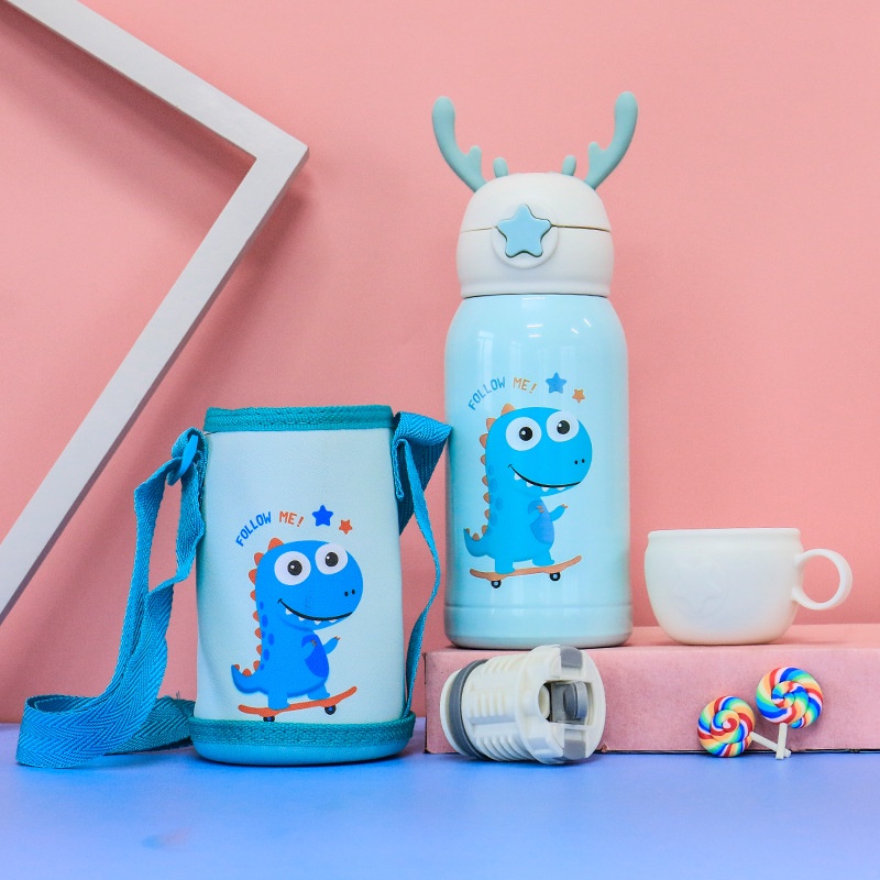 Bình nước giữ nhiệt nóng lạnh 500ml có ống hút đáng yêu cho bé