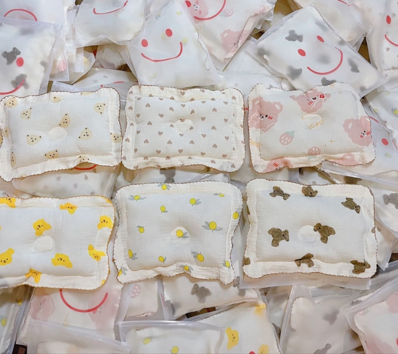 Gối xô bông Organic Muslin có lõm định hình chống méo đầu 0-1 tuổi
