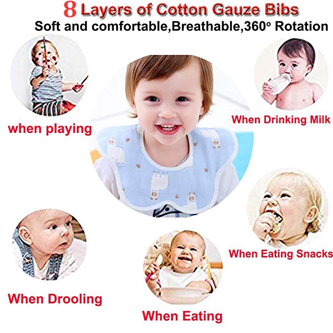 Yếm tròn Organic 2 mặt xoay 360 độ, chất liệu vải xô 8 lớp dày dặn siêu thấm hút cho bé