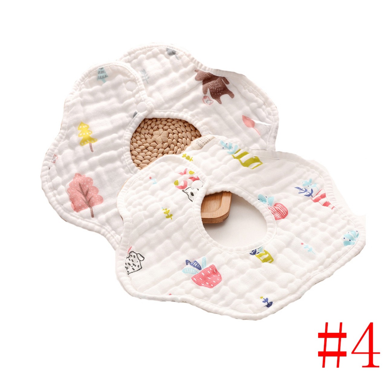 Yếm tròn Organic 2 mặt xoay 360 độ, chất liệu vải xô 8 lớp dày dặn siêu thấm hút cho bé