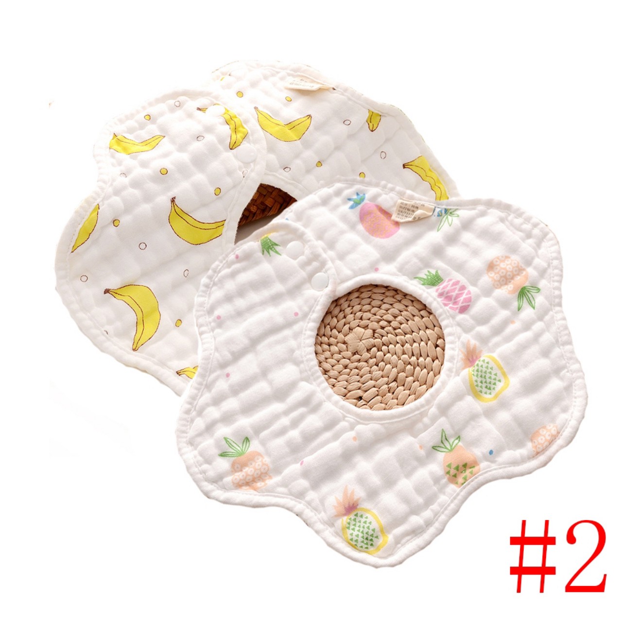 Yếm tròn Organic 2 mặt xoay 360 độ, chất liệu vải xô 8 lớp dày dặn siêu thấm hút cho bé