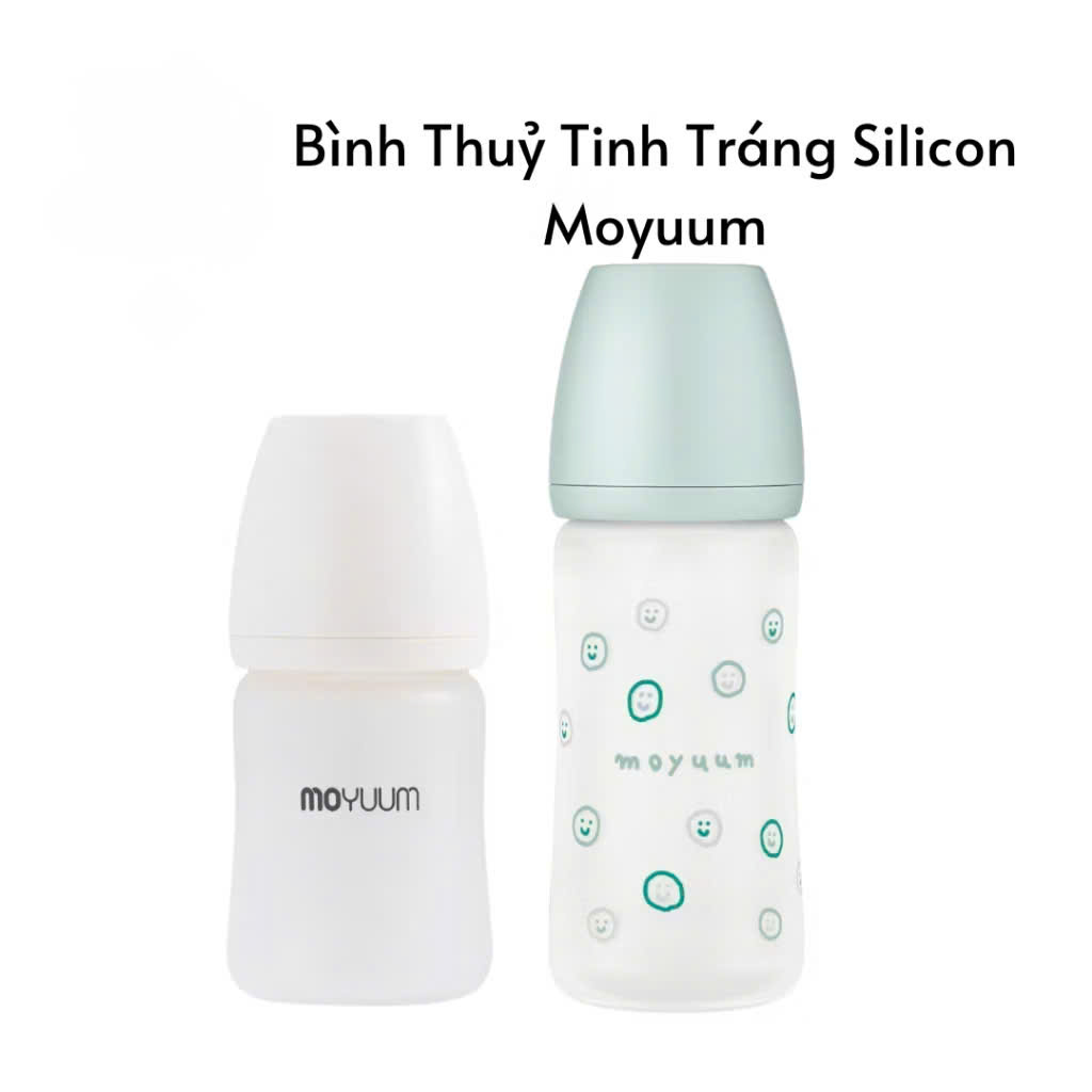 Bình sữa Thủy tinh tráng silicon Moyuum Hàn Quốc phiên bản Happy More 150ml/240ml - Chính hãng