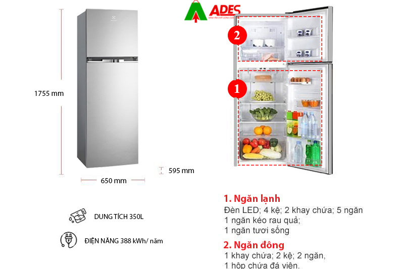 Tu lanh Electrolux Inverter 350 lit ETB3700H-A