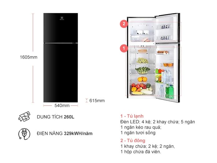 Cau tao tu lanh Electrolux Inverter ETB2802J-H