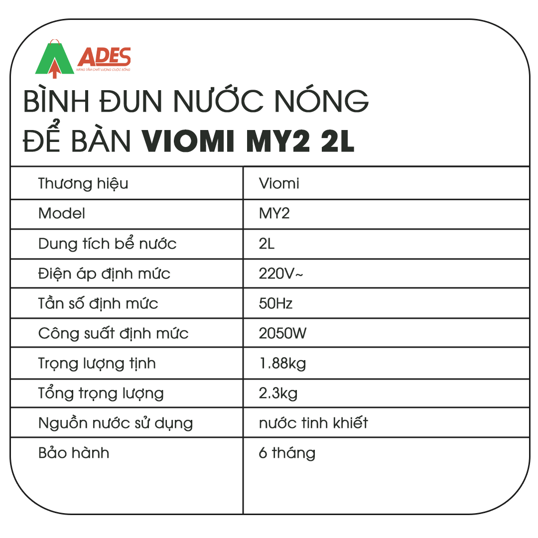 Bình Đun Nước Nóng Để Bàn Xiaomi Viomi MY2 2L