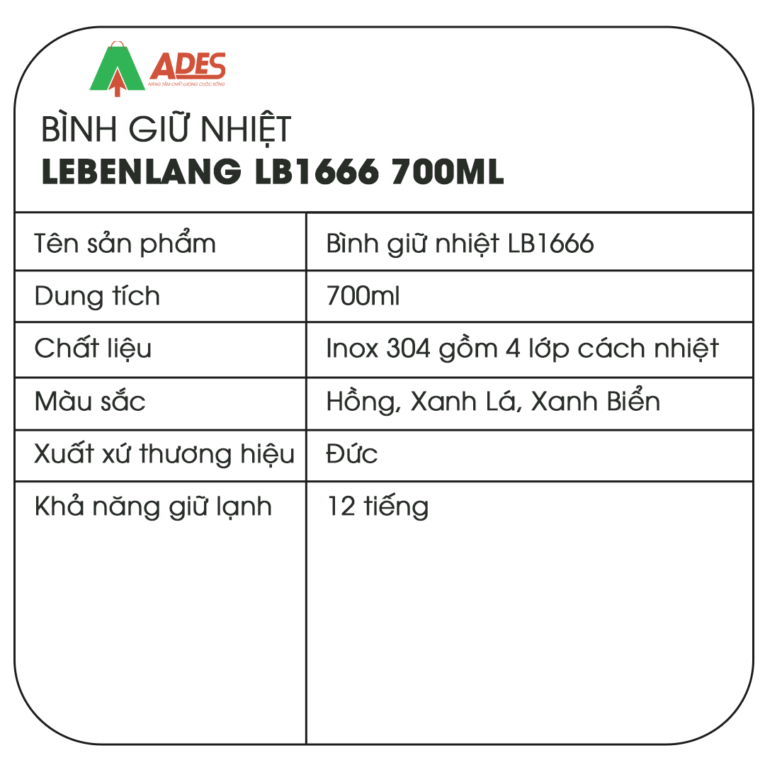 Binh giu nhiet LEBENLANG LB1666