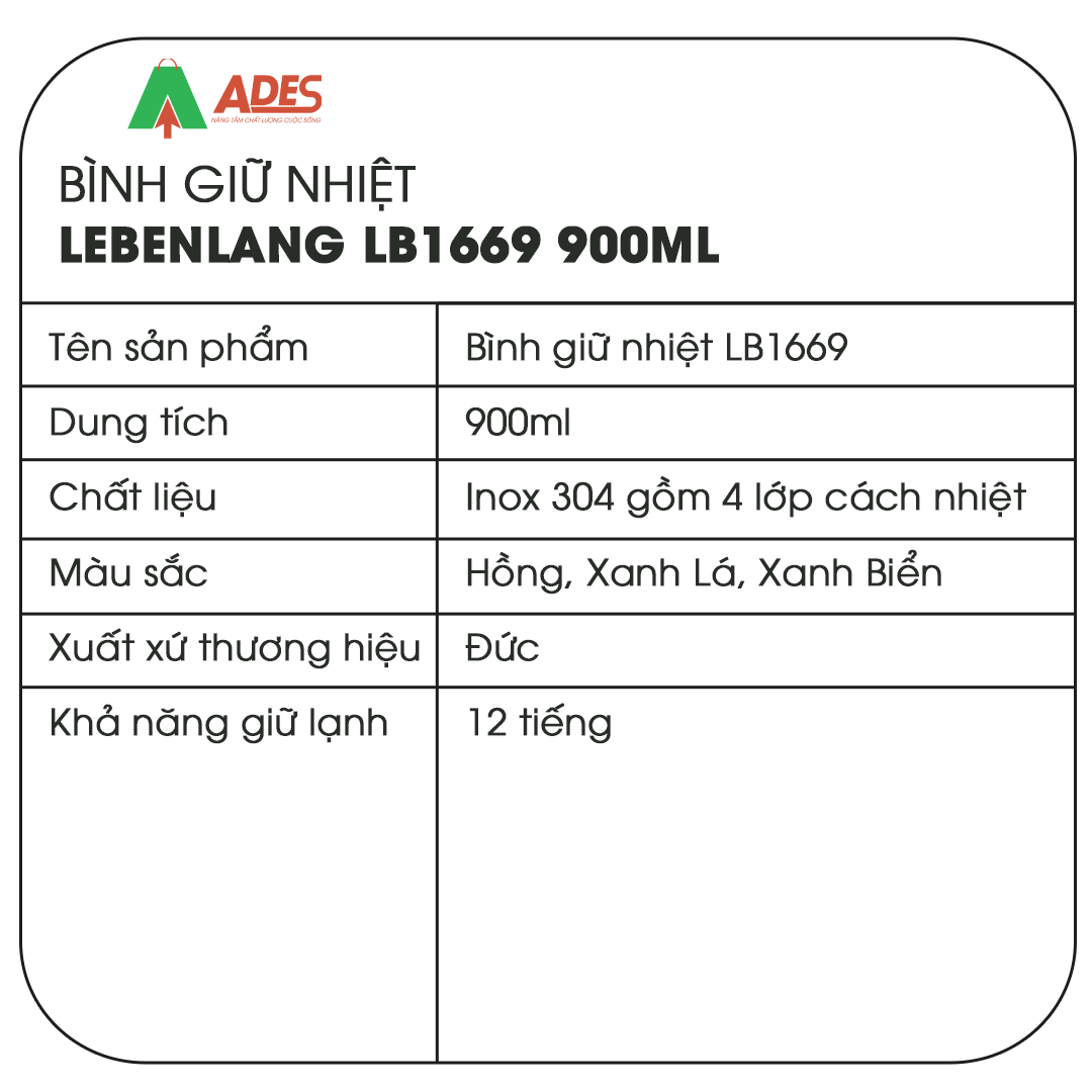 Binh giu nhiet LEBENLANG LB1669