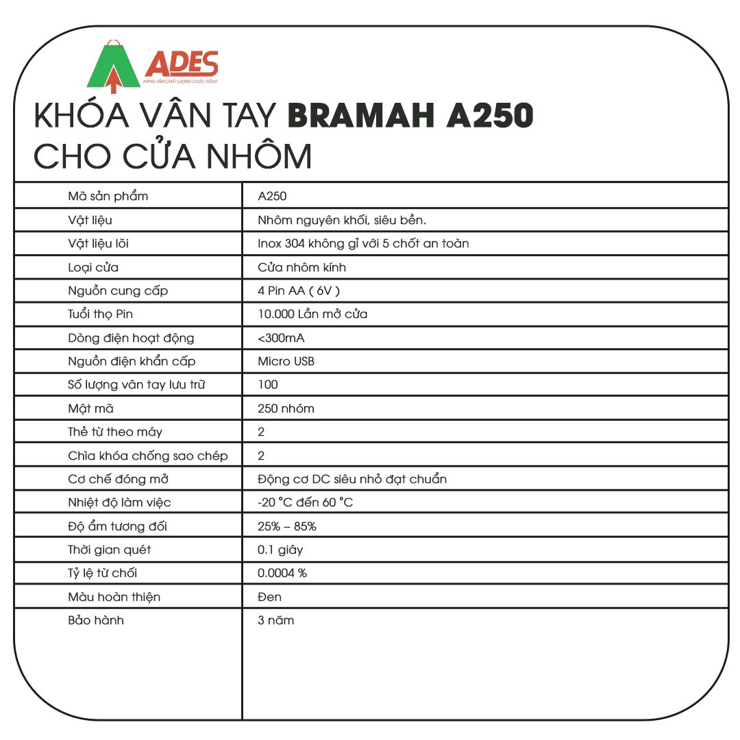 Khoa van tay Bramah A250