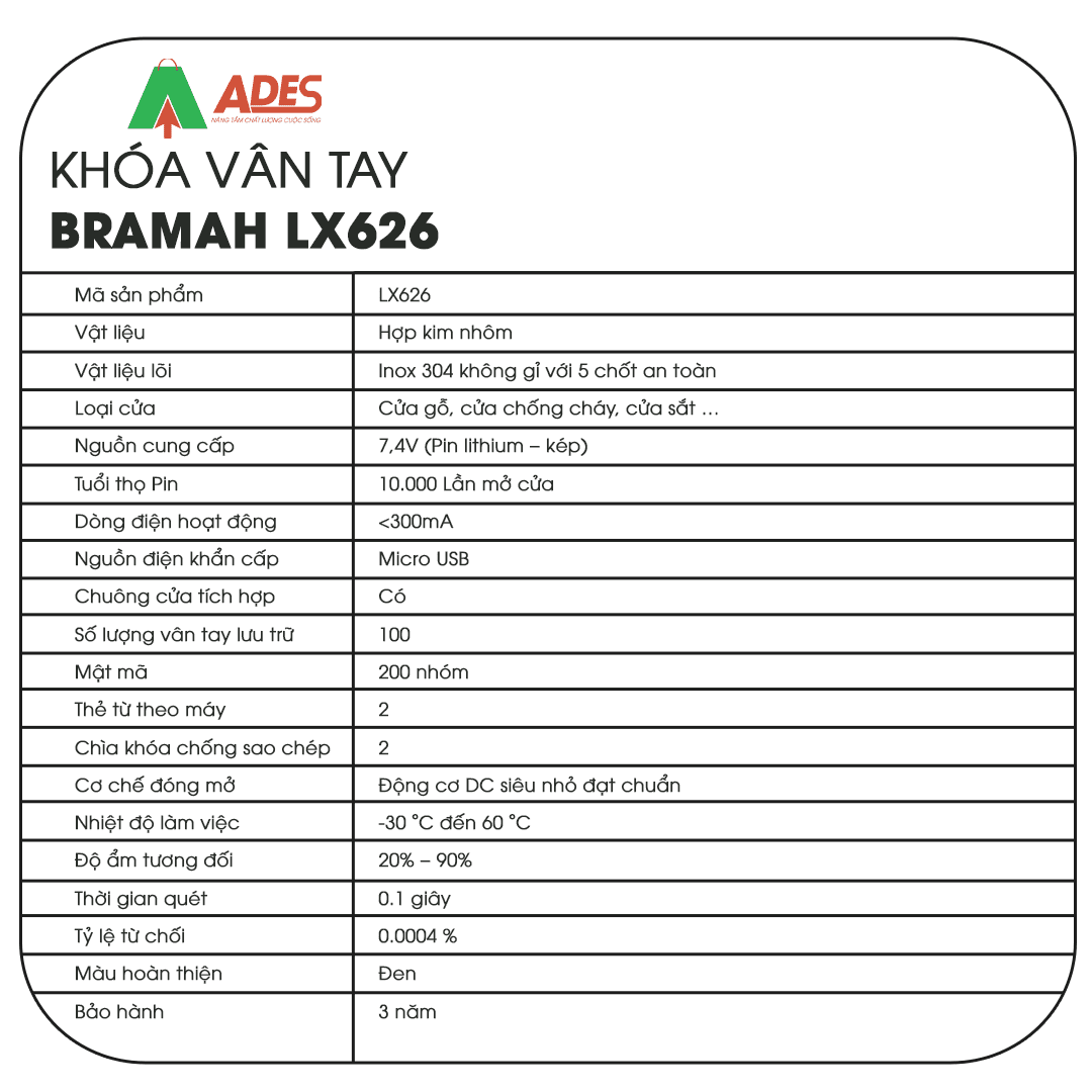 Khoa van tay Bramah LX-626