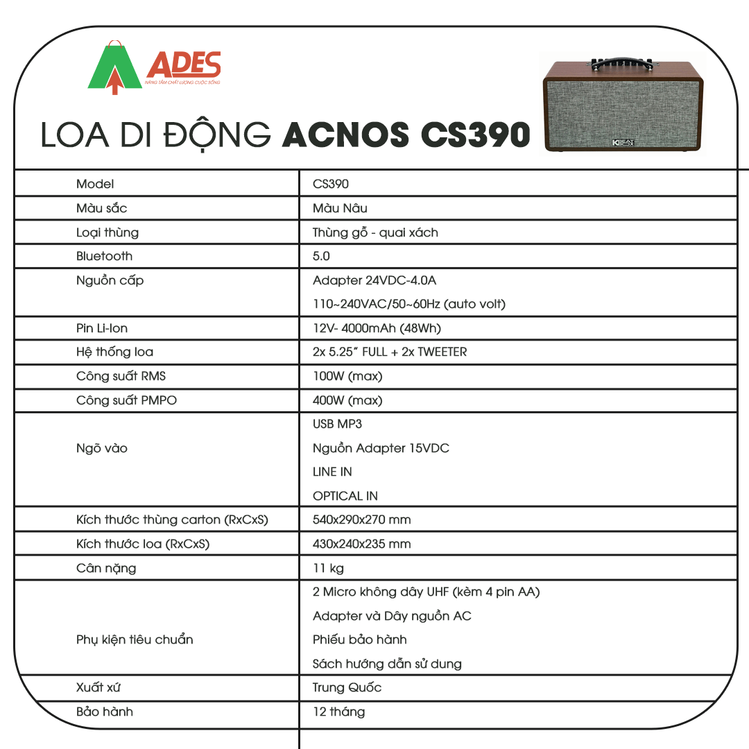 Acnos CS390 thong so