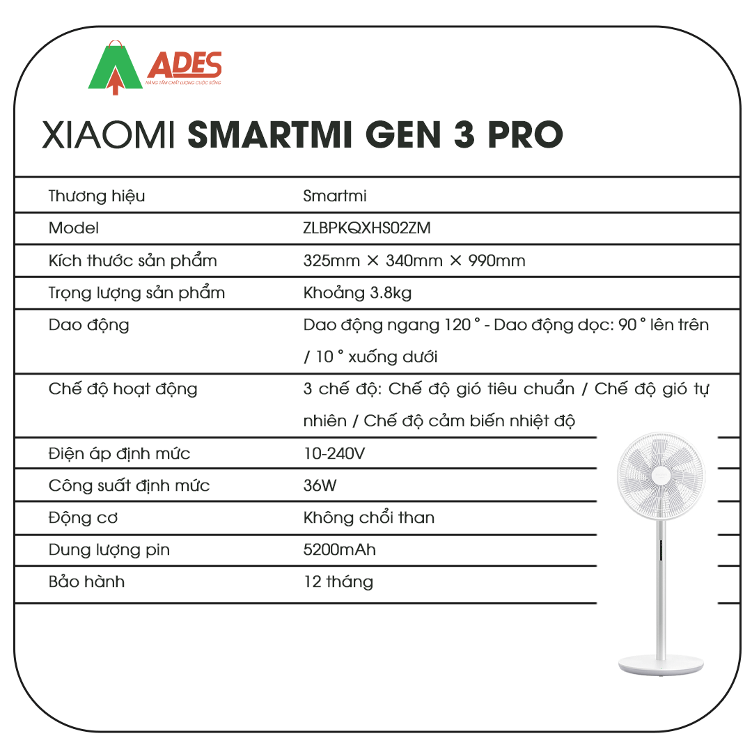 Xiaomi Smartmi Gen 3 Pro thong so ky thuat