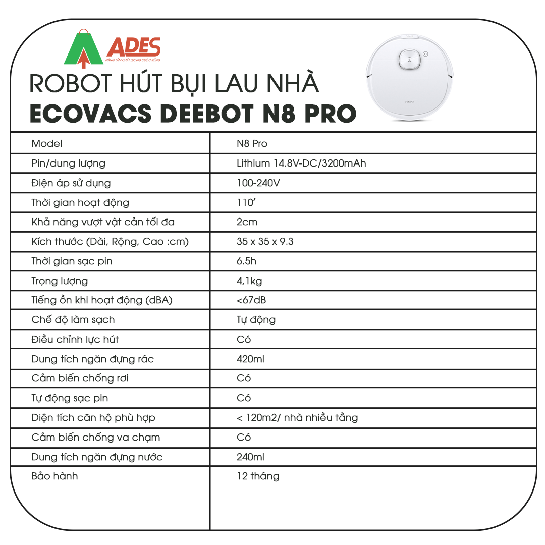 Ecovacs Deebot N8 Pro thong so