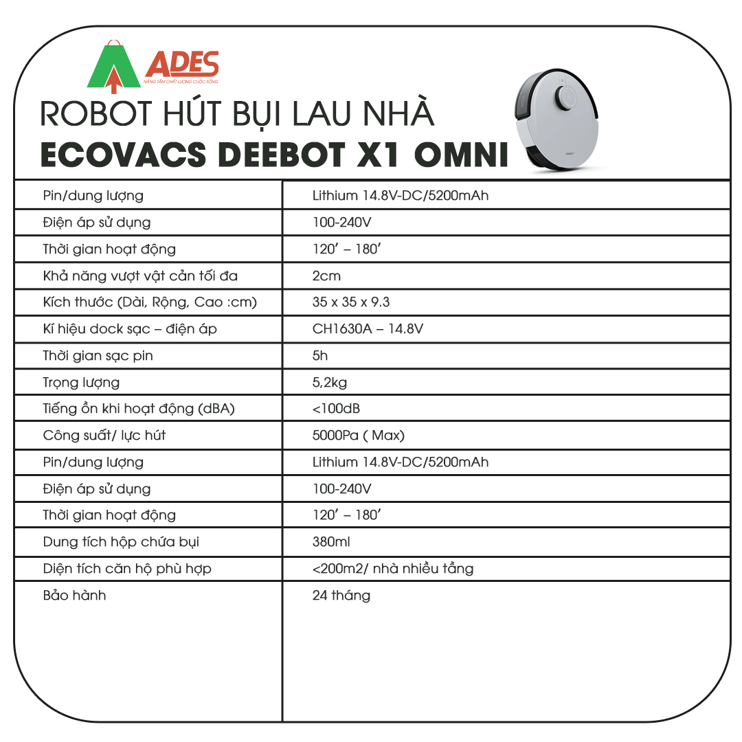 Ecovacs Deebot X1 Omni thong so
