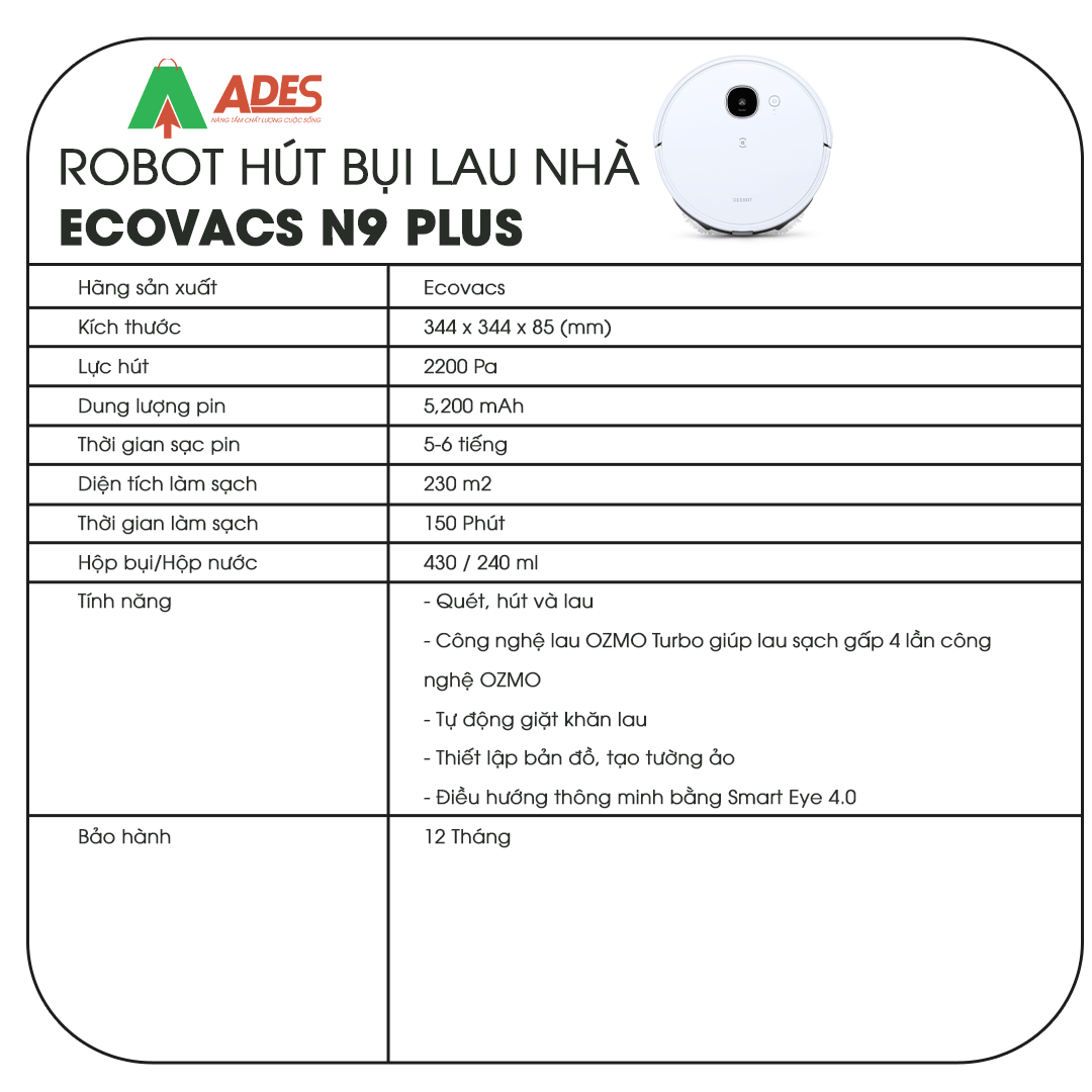 Ecovacs Deebot N9 Plus thong so