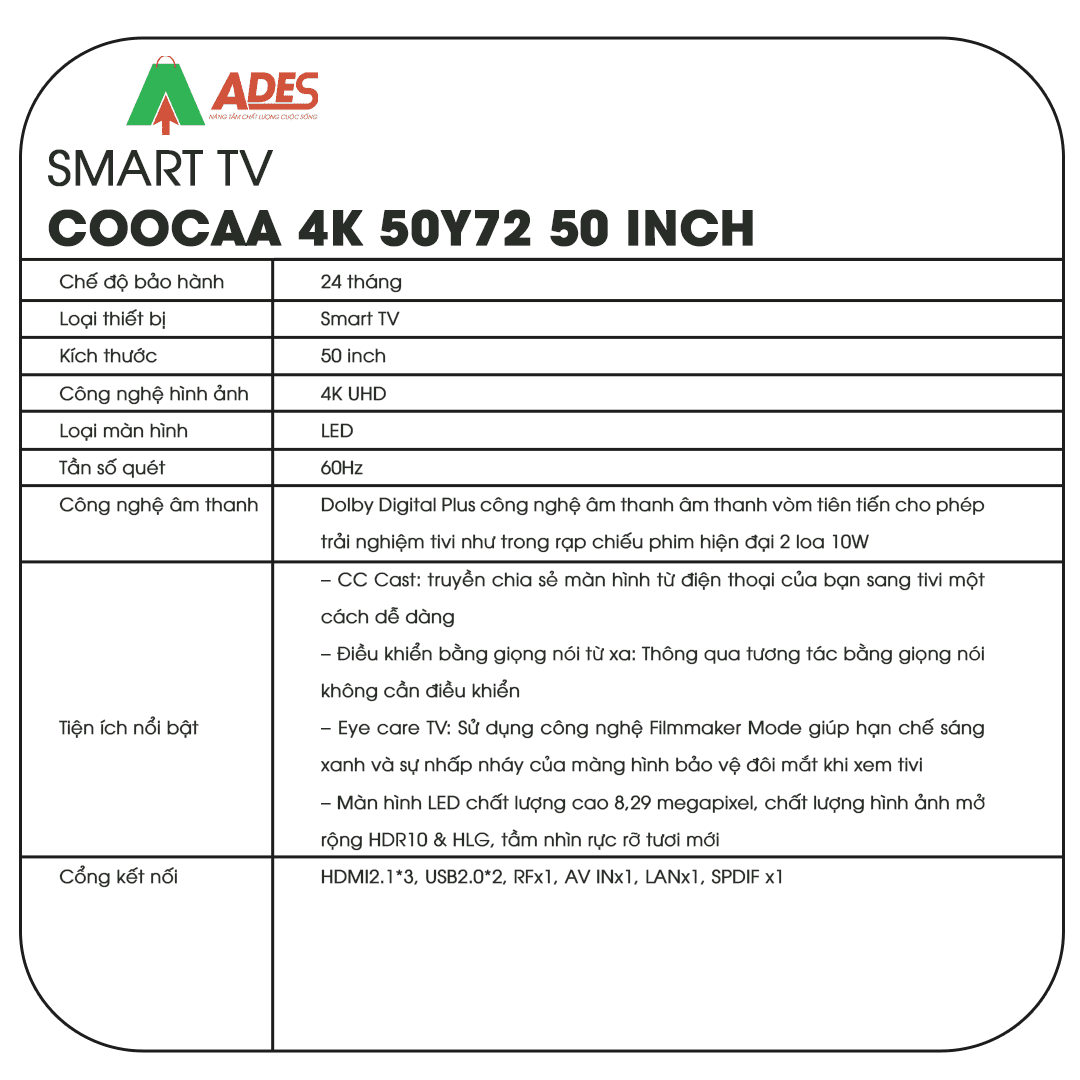 Smart TV Coocaa 4k 50Y72 50 inch