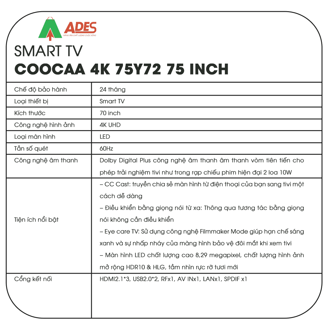 Smart TV Coocaa 4k 75Y72 75 inch