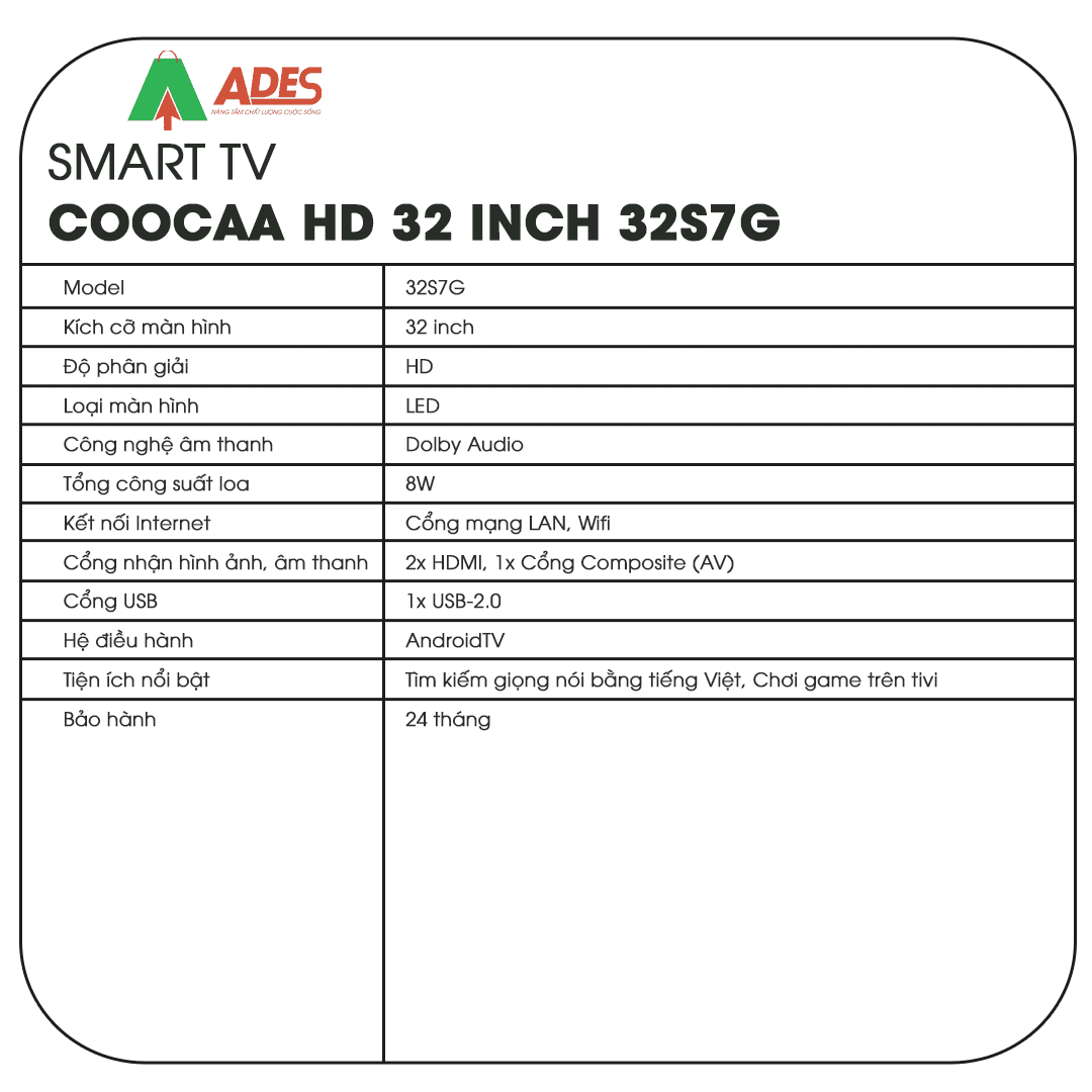 Smart tivi Coocaa HD 32 inch Wifi 32S7G 
