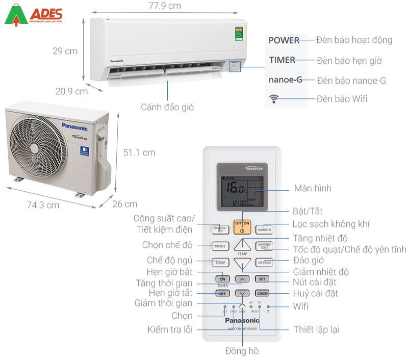 Thong tin ki thuat dieu hoa Panasonic Inverter CU/CS-WPU9WKH-8M 