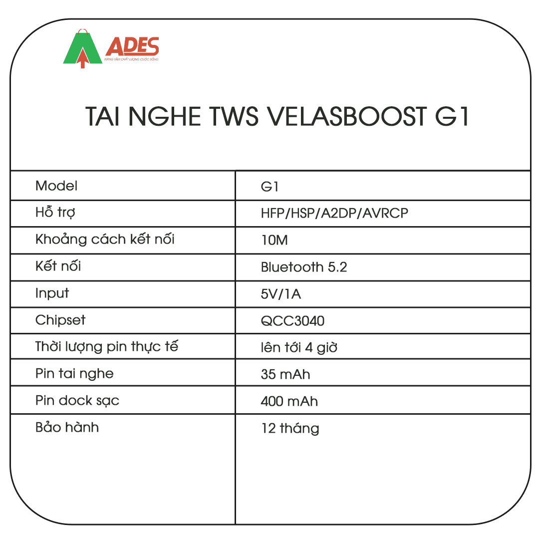 Tai nghe TWS Velasboost G1