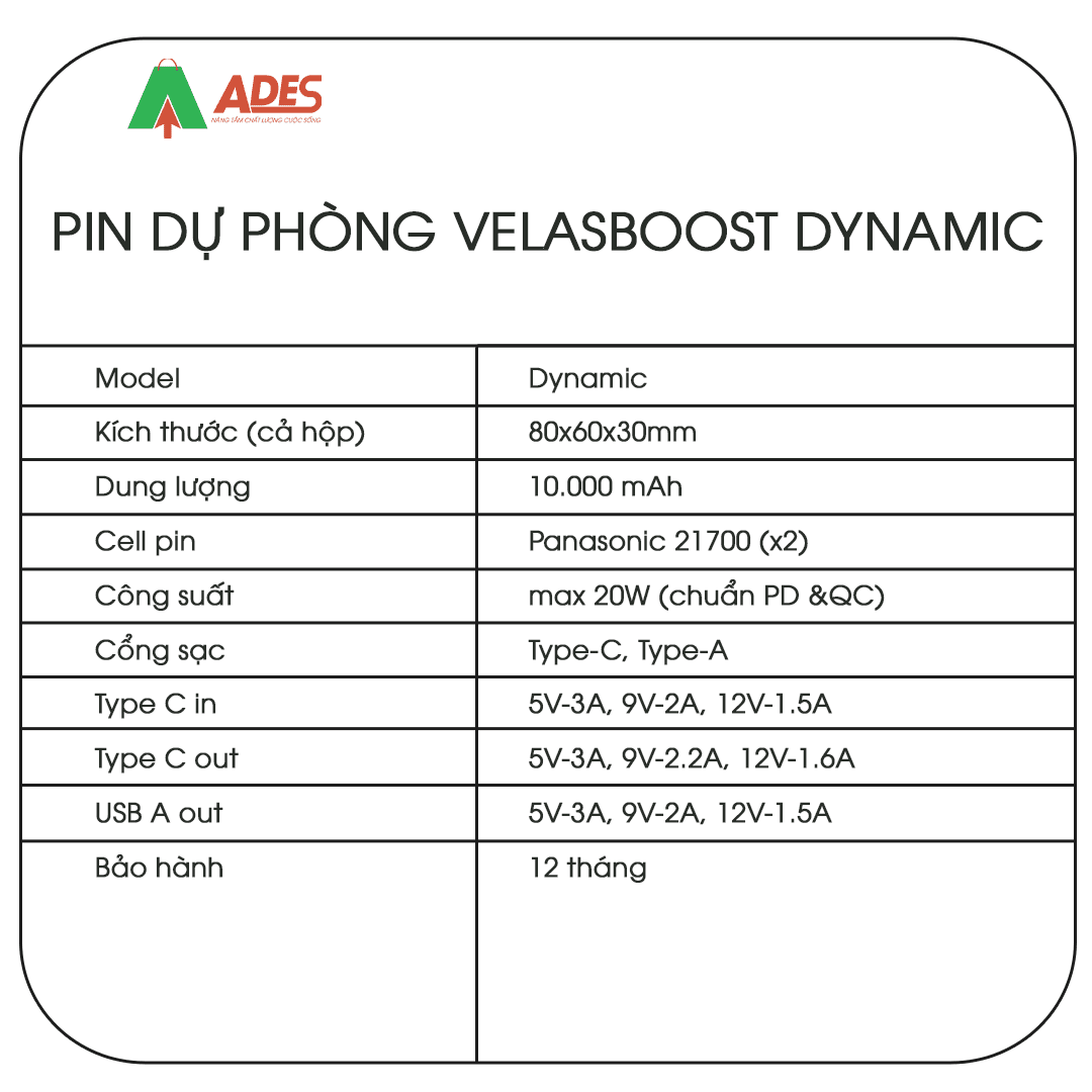 Pin sac du phong Velasboost Dynamic