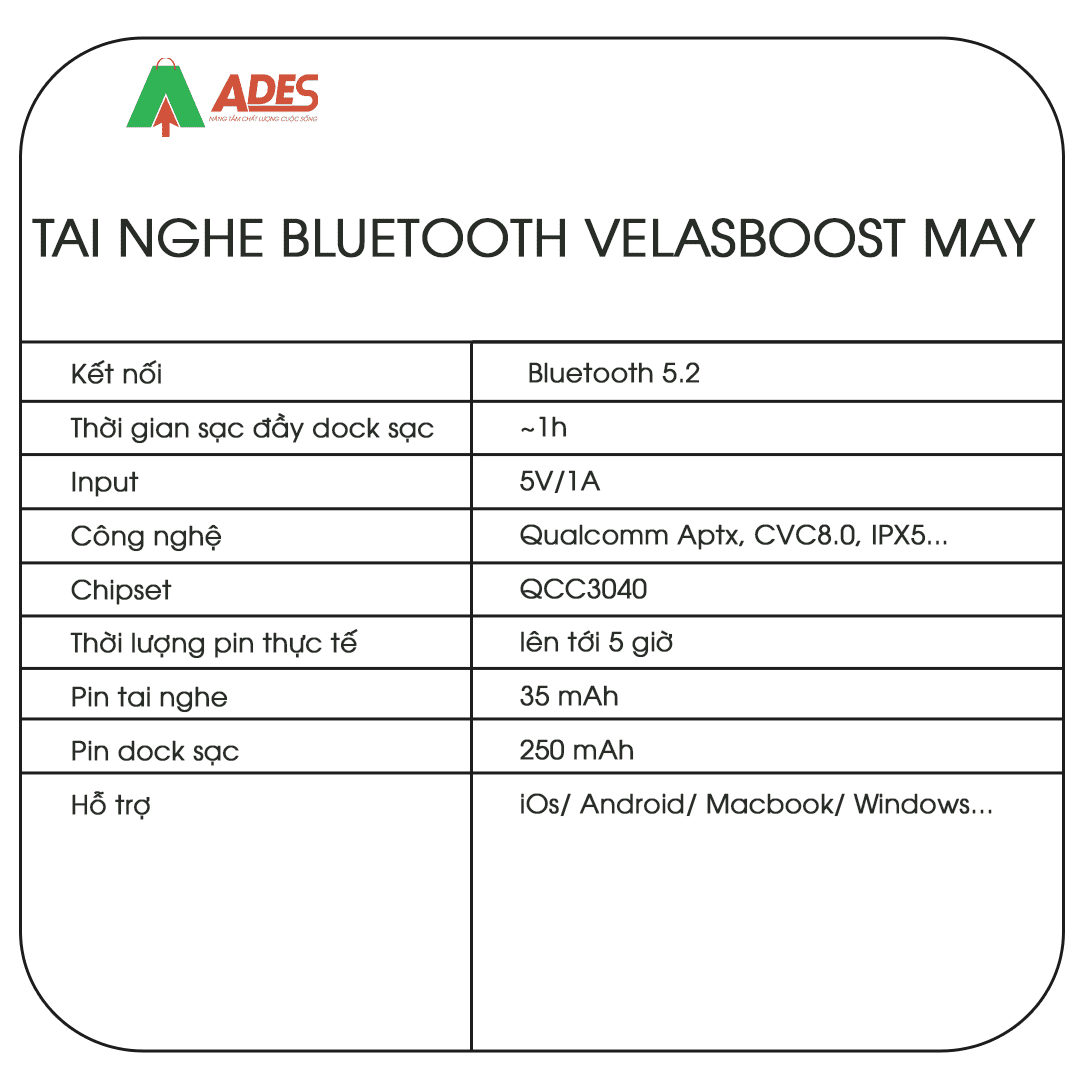 Tai nghe Bluetooth Velasboost May