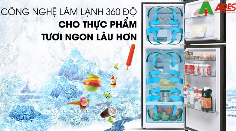 Cong nghe lam lanh da chieu 360 do giup bao quan thuc pham tuoi ngon trong thoi gian dai AQR-T249MA (SV)