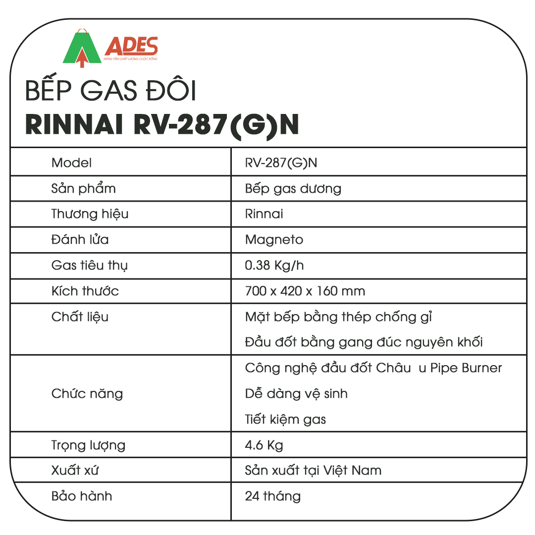 Bep gas doi Rinnai RV-287(G)N