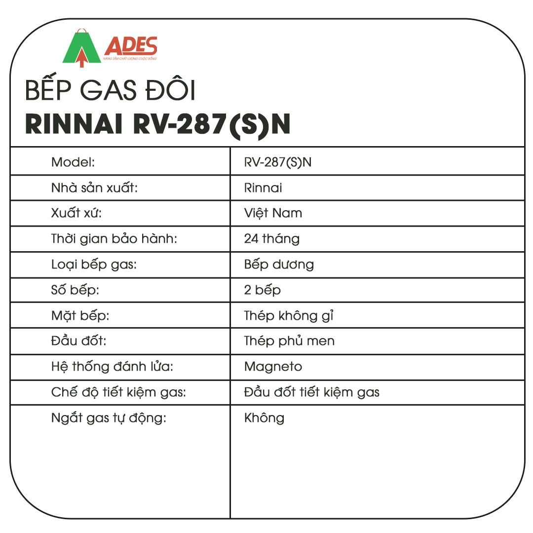 Bep gas doi Rinnai RV-287(S)N