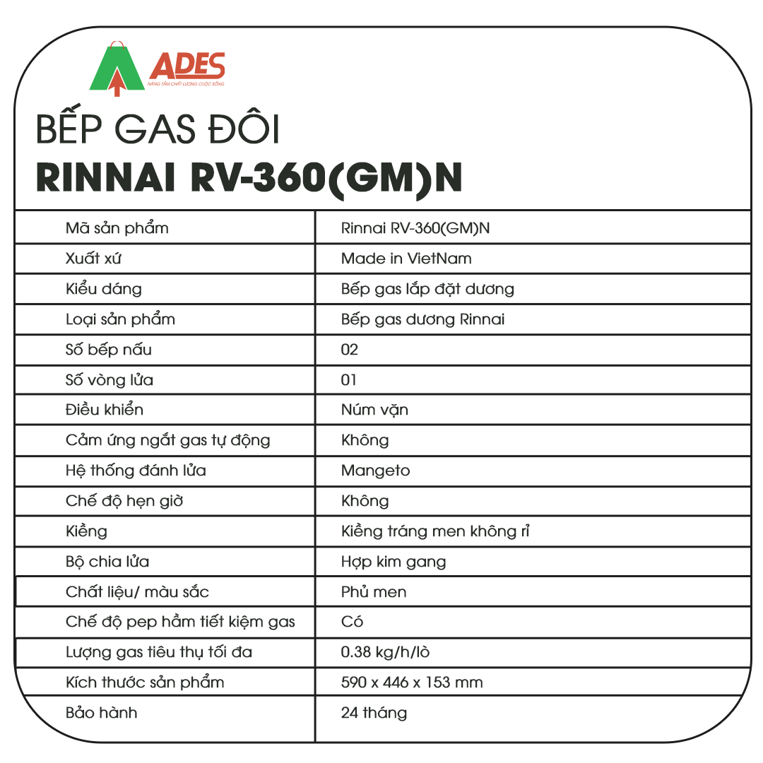 Bep gas doi Rinnai RV-360(GM)N