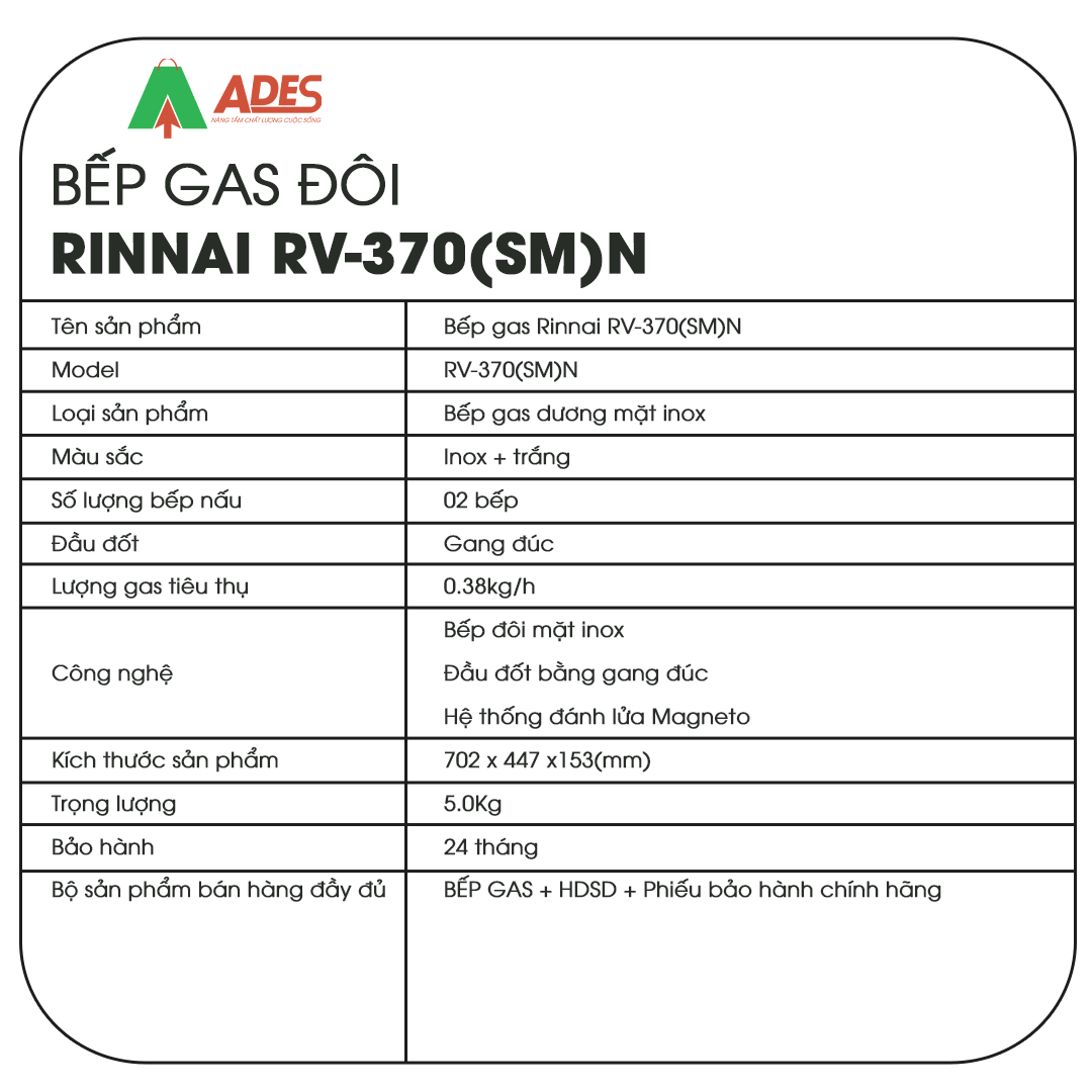 Bep gas Rinnai RV-370(SM)N