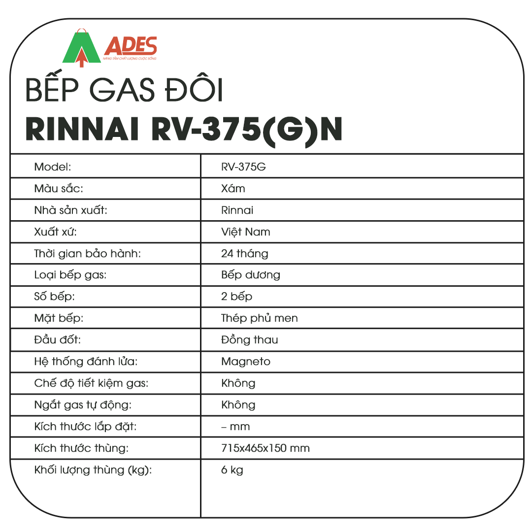 bep gas Rinnai RV-375(G)N